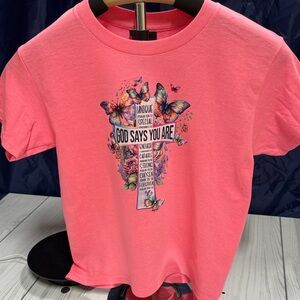Gildan Pink Kids Tee with Inspirational Butterfly Design